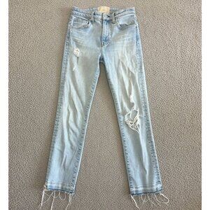 CQY Jeans Light Wash High Rise Straight‎ Distressed Raw Hem